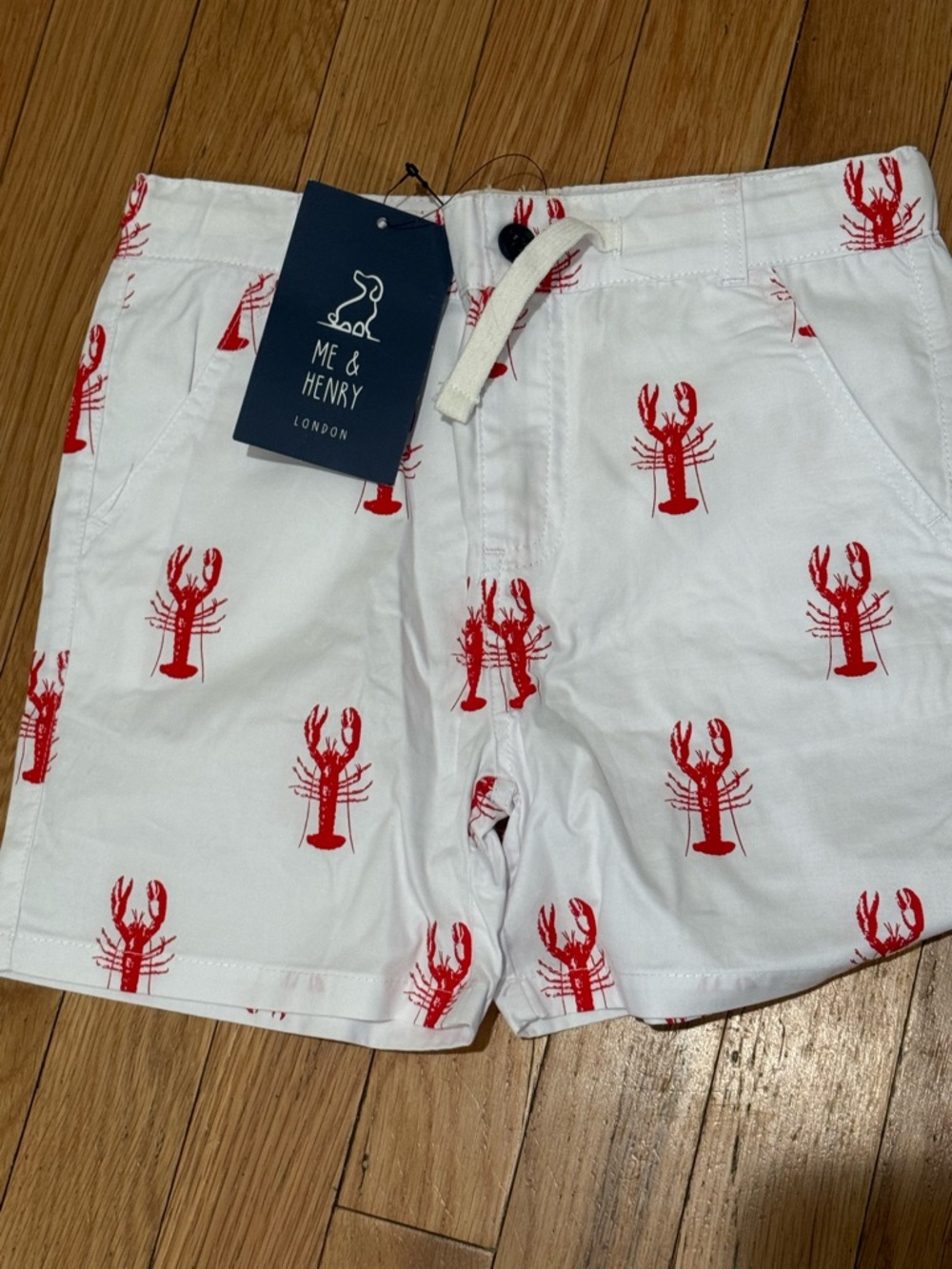 Me & Henry Kids White Shorts with Red Lobster Print